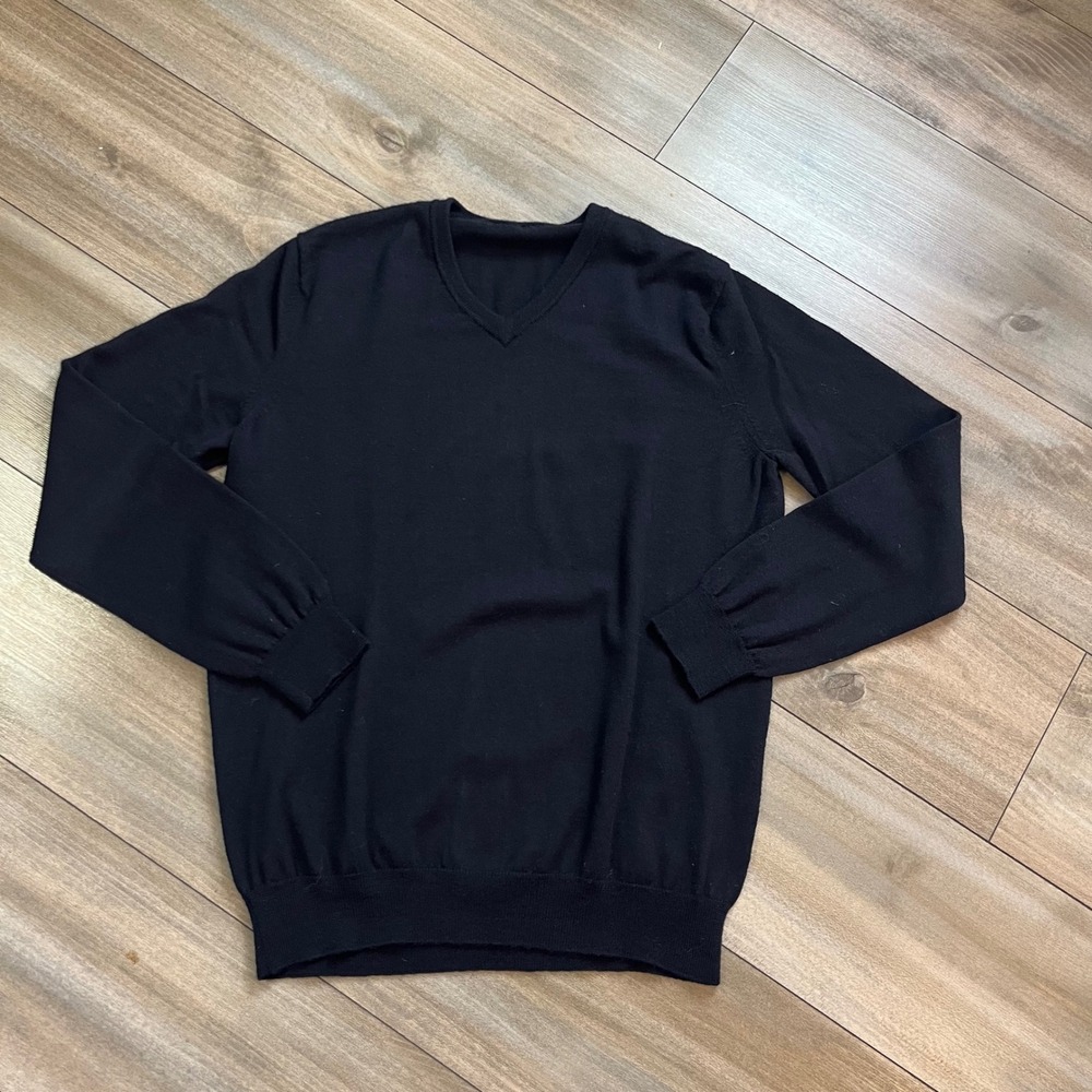 J.Crew Mens 100% Merino Wool V-Neck Sweater Black 98171 FA 08